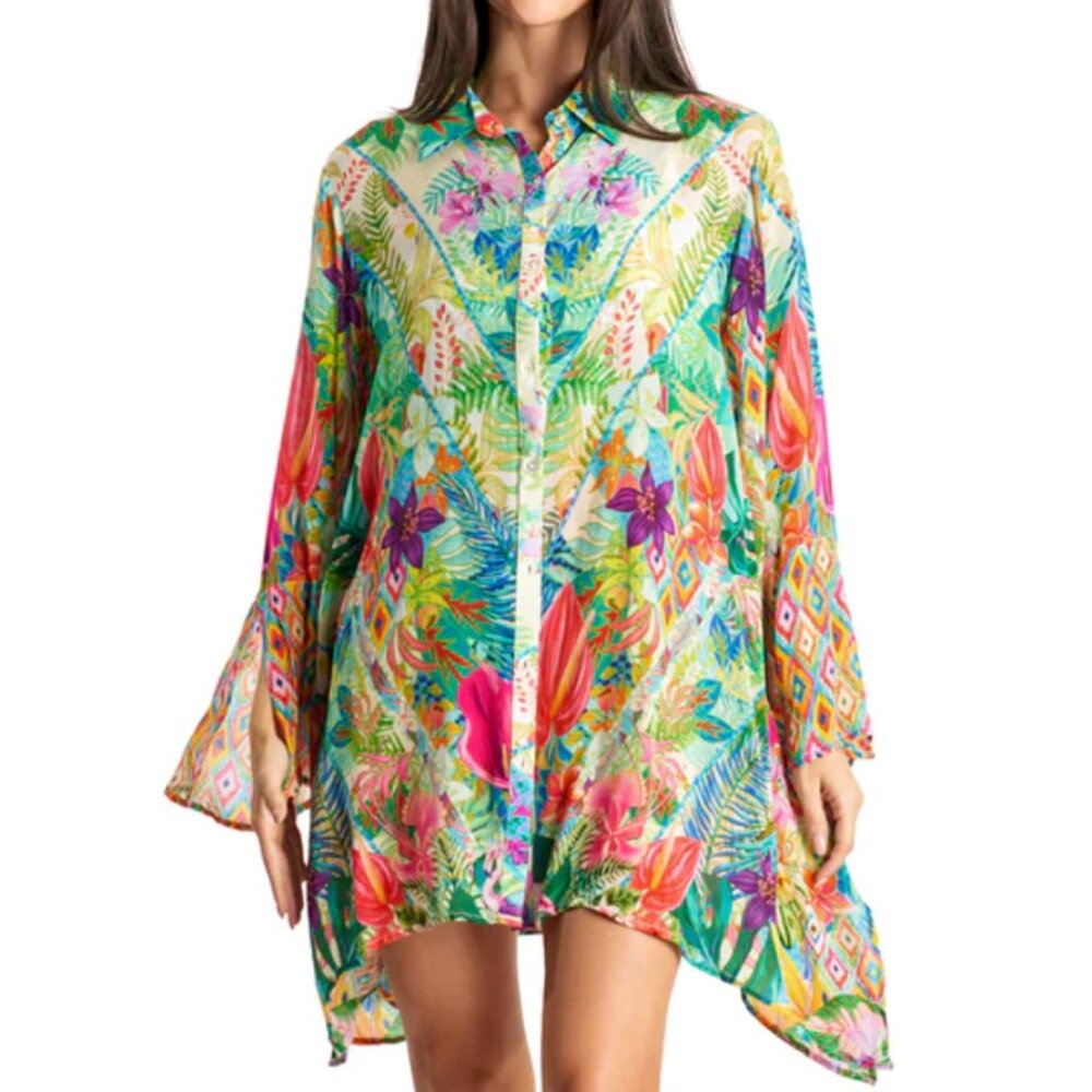 Tropical Button Front Cover Up/Dress